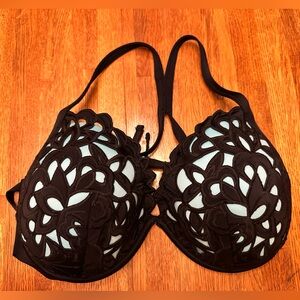 Shade & Shore Push-Up Bikini Swim Suit Top • Aqua with Black Overlay • 38DD